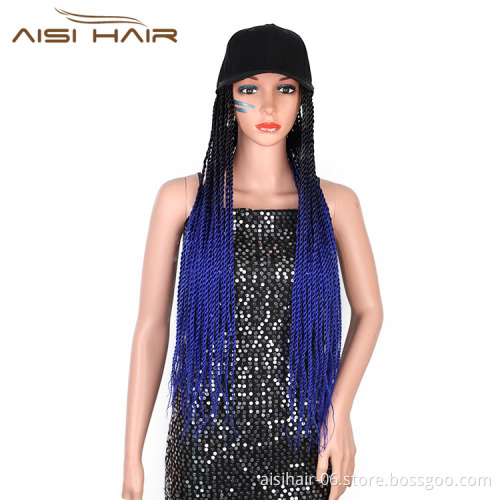 Aisi Hair Heat Resistant Synthetic Baseball Hat With Crochet Twist Braiding Hair Extension For Black Women Synthetic Hair Wigs